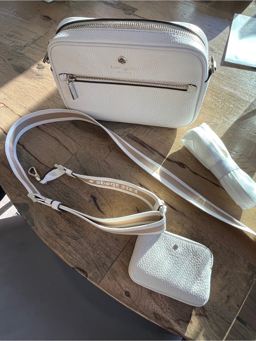 kate spade White Pebbled Leather Camera Crossbody with Strap